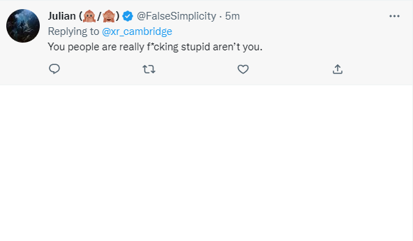 xr_cambridge's tweet photo. Climate denier with 191 followers "verified" as twitter blue. This is going to get fun https://t.co/lQQodzAOfH