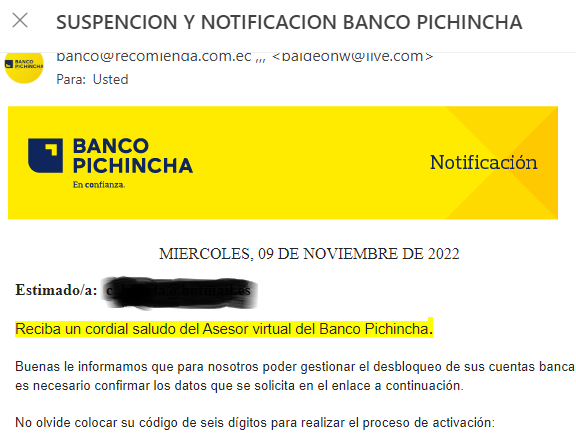 CaroHuertaJ's tweet photo. Siempre que tengo una interacción con el Pichincha empiezan a llegarme este tipo de phishing https://t.co/FQGGuxnrhv