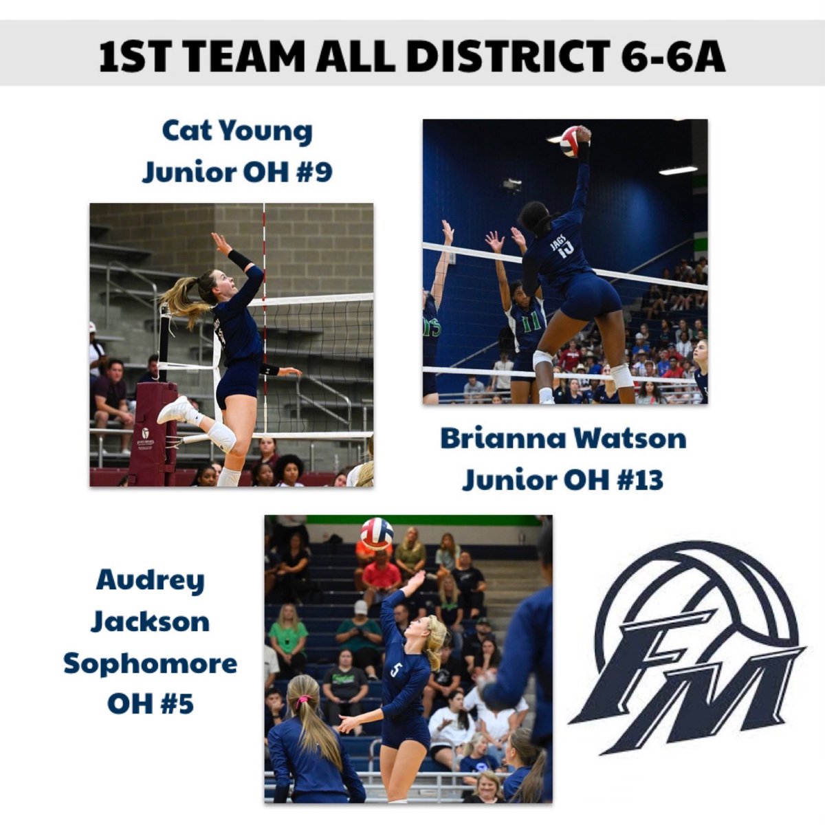 Congratulations to our 1st Team All District members! We are proud of you! 
<a href="/caty0ung/">cat young</a> <a href="/BriannaWatson24/">Brianna Watson</a> <a href="/AudreyJ2025vb/">AudreyJ2025vb</a> 
#FaMily