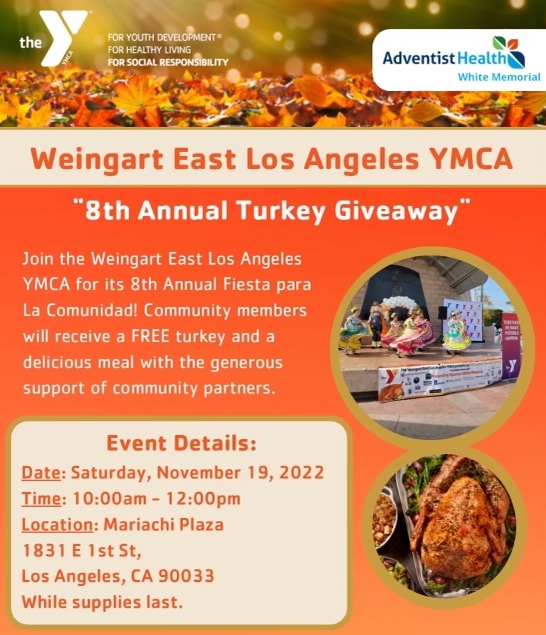 Save the date! Weingart East Los Angeles YMCA celebrates #thanksgiving with 8th Annual Free Turkey Giveaway November 19 10am-12pm #freeturkeys #welaymca #ymcaLA