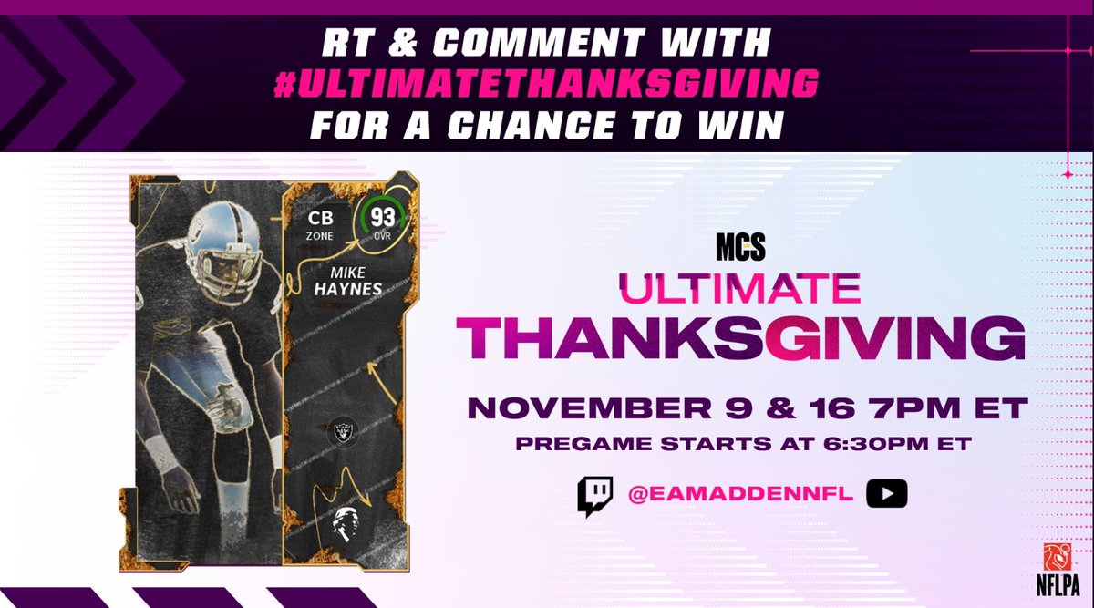 MCS IS LIVE! Hit the link below to watch! I am giving away a All Madden Mike Haynes card! All you need to do is follow me, RT, and comment!
#UltimateThanksgiving #Madden23 
twitch.tv/skimbooo23
twitch.tv/eamaddennfl