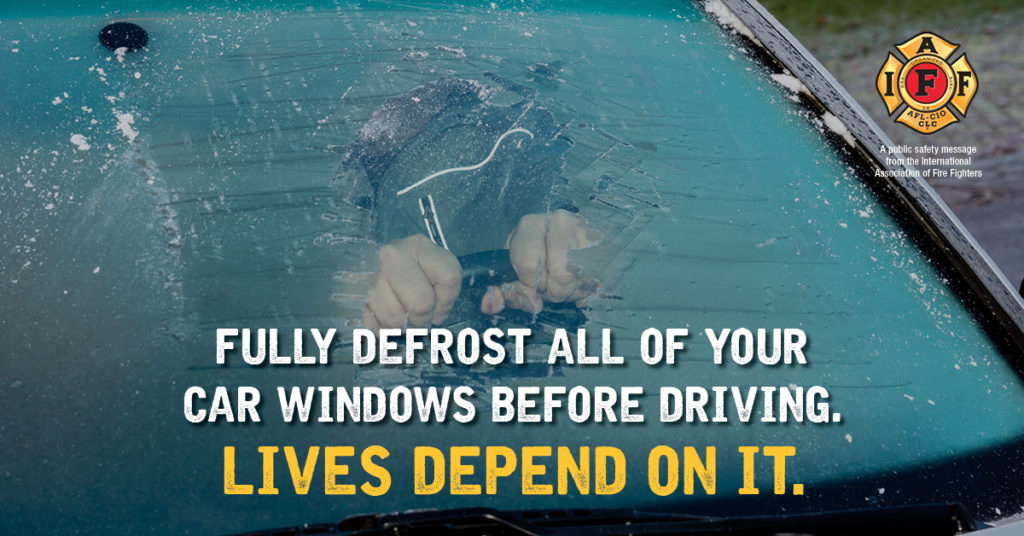 Take the time to defrost all your windows so you can drive safely.  Those few minutes make all the difference to the safety of those on the roads with you.