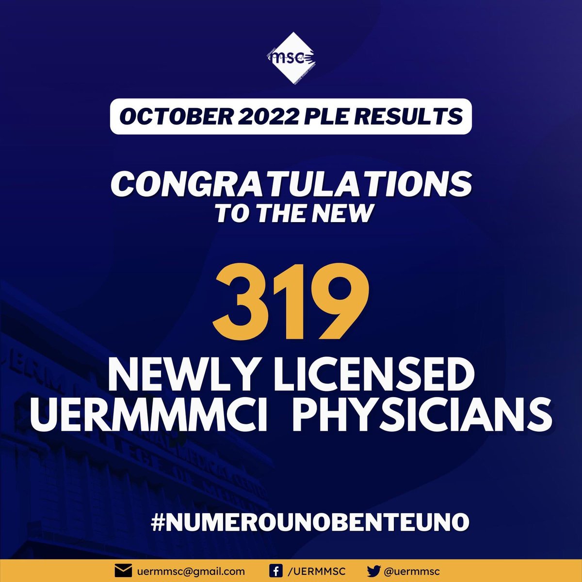 RyanBadiola's tweet photo. 319 new doctors! Top 9 performing school!
Congratulations UERM batch 2021!
#UERM #PLE2022 https://t.co/sD9t6vo2Md