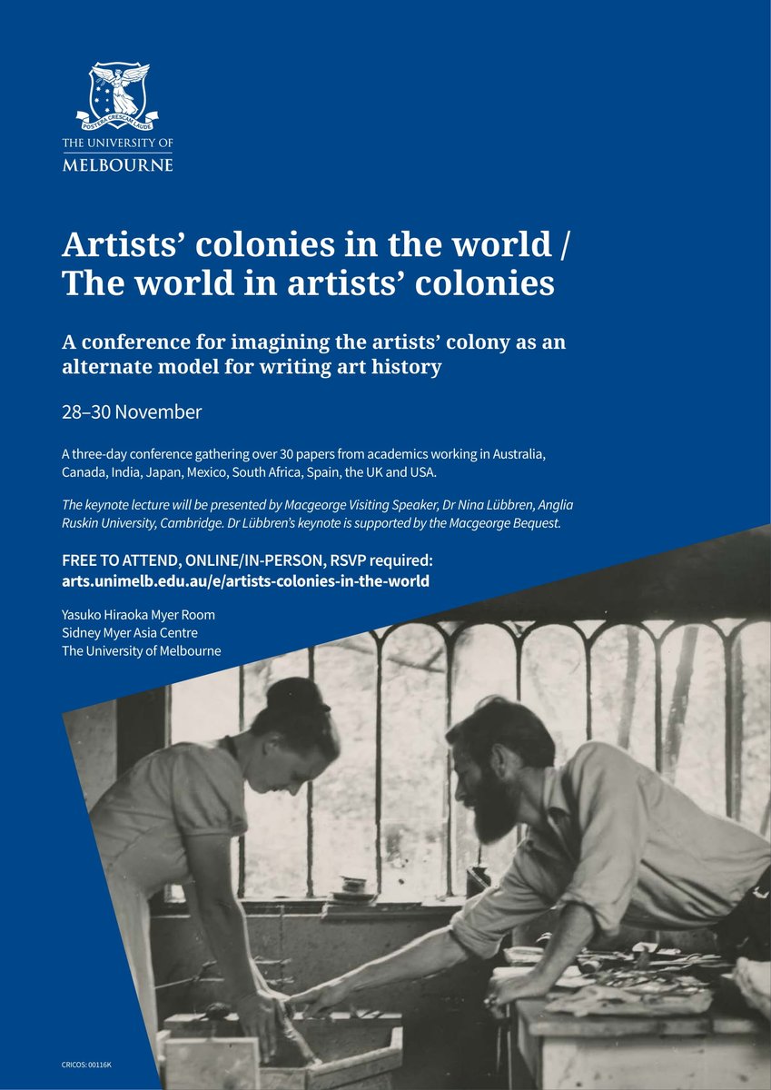 FREE TO ATTEND: three-day art history conference <a href="/UniMelb/">University of Melbourne</a>, with 30 speakers from around the world. 🌏

A conference that explores the phenomenon of artists' colonies and transnational art history. In-person and online. RSVP required: bit.ly/3UqDJeH