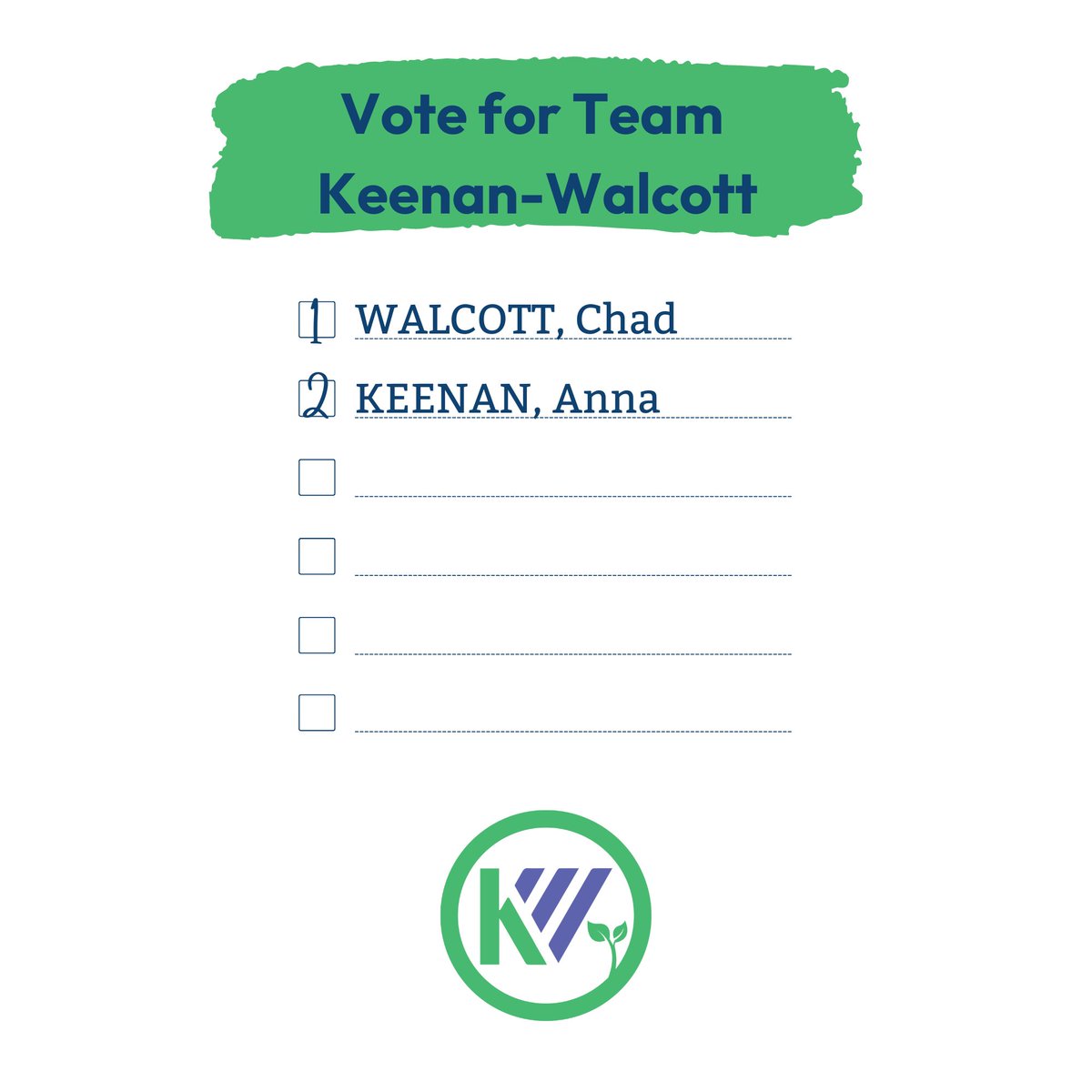keenanwalcott's tweet image. Check your emails! Time to vote for renewal, responsibility and results with @ChadWalcott1 and @annackeenan as your numbers one (1) and two (2) on your ballot. keenanwalcott.ca/how_to_vote #gpcldr #gpcleadership #greenparty #cdnpoli