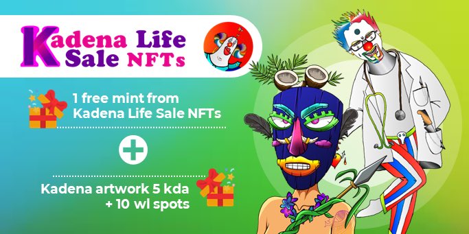 In celebration of our upcoming mint dates in November, we’re collaborating w/Kadena Artwork for a Giveaway! 🤡

🏆Prizes
🔸1 Tier1 FreeMint from KLS
🔸5 $Kda from KA
🔸10 WL spots from KA

🚨Rules
🔸Follow <a href="/KadenaLifeSale/">Kadena Life Sale NFTs</a> &amp; <a href="/KadenaArtWork/">Kadena Artwork MINT LIVE</a> 
🔸❤️+RT+Tag3 

$kda #kadena #pact 🚀🚀🚀