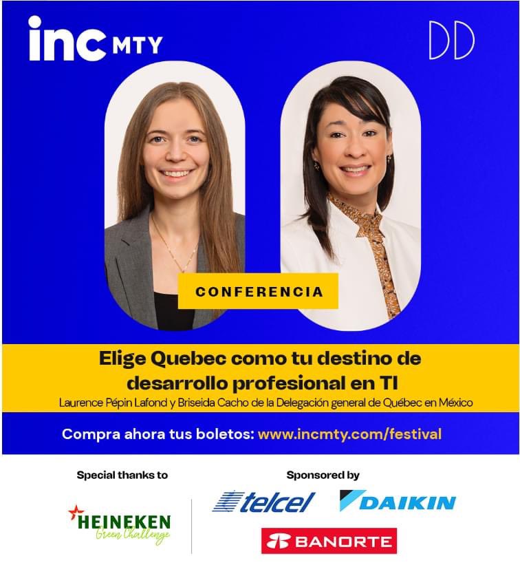 Si te gustaría trabajar en Québec y te dedicas a las #TI, nuestras colegas del gobierno de Québec darán una plática en @INCmty el próximo martes 15 de noviembre 🤓
¡Ahí nos vemos!
📆 12:30 hrs
incmty.com/festival
#INCmty2022 #EstudiarEnQuébec