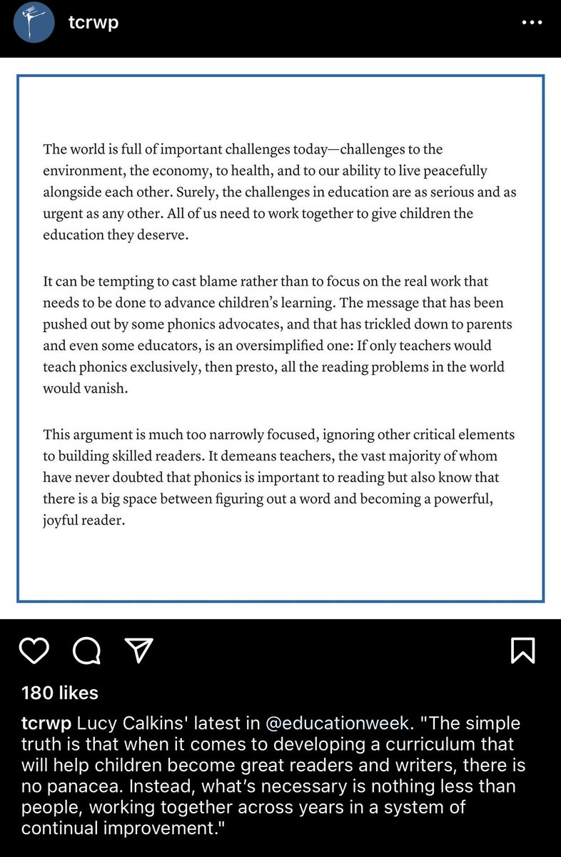 Clearly, Lucy doesn’t truly understand what #SOR is. It’s never been JUST about phonics. The “much too narrowly focused” issue is that her program ignored that component of reading acquisition, and instead of fluent readers, produced a bunch of guessers. #KnowBetterDoBetter