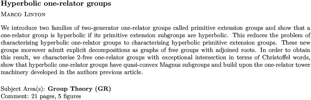 arxiv.org/abs/2211.04371…
M Linton
Hyperbolic one-relator groups