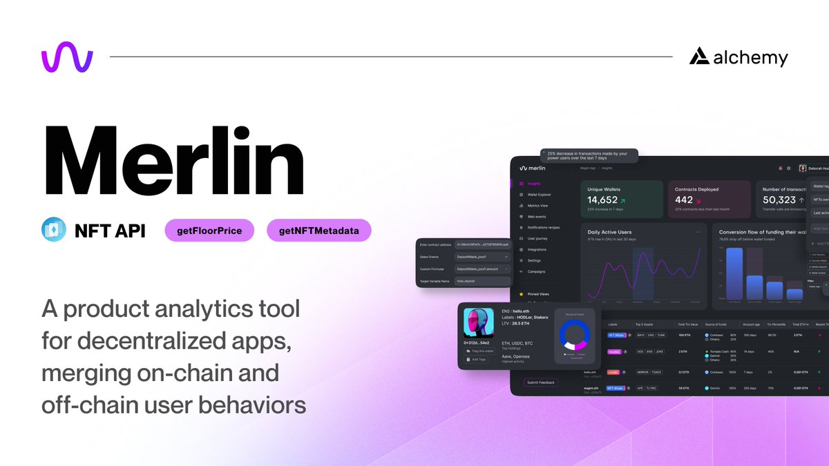 NFT builder story ⚡️

Analytics platform <a href="/merlindotxyz/">Merlin</a> uses Alchemy’s NFT API as a data source for providing customers with insights into NFT ownership.

Learn more about their mission to help web3 product teams make data-driven decisions 👇