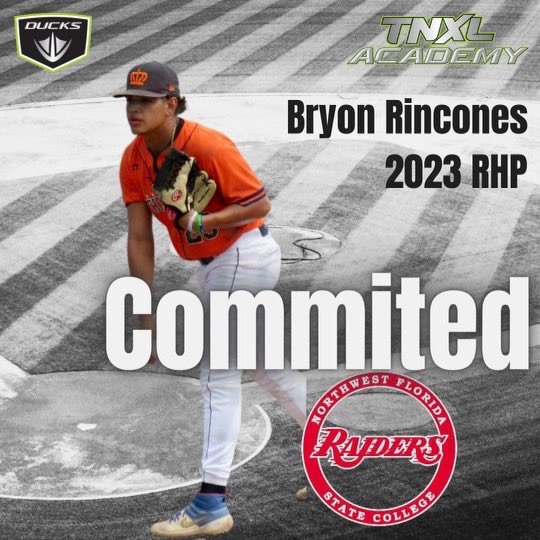 Brian J. Martinez (@tnxl_baseball) on Twitter photo Congrats to 2023 RHP Bryon Rincones on his commitment to Northwest Florida St. Bryon is a power arm who will be big for the Ducks rotation this year. <a href="/TNXLAcademy/">TNXL Academy Ducks</a> <a href="/BryonRincones/">bryon rincones</a> <a href="/NWFRaiders_BSB/">NWF Baseball</a> Congrats to 2023 RHP Bryon Rincones on his commitment to Northwest Florida St. Bryon is a power arm who will be big for the Ducks rotation this year. <a href="/TNXLAcademy/">TNXL Academy Ducks</a> <a href="/BryonRincones/">bryon rincones</a> <a href="/NWFRaiders_BSB/">NWF Baseball</a>