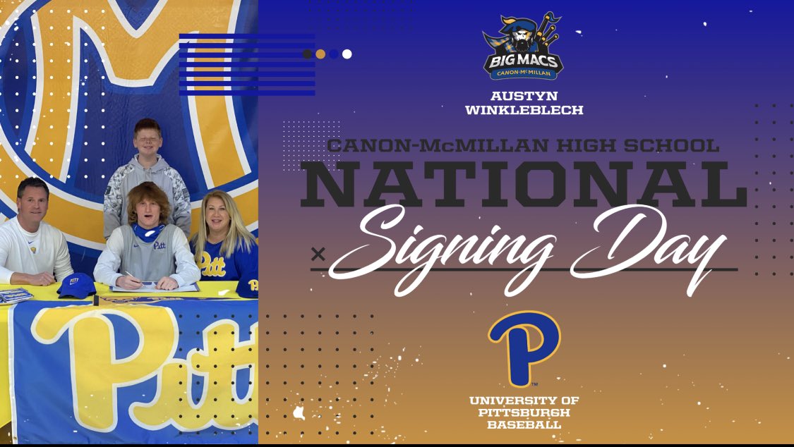 Congratulations to Austyn Winkleblech. An outstanding football and baseball player, on signing to play baseball at Pitt today! <a href="/canon_mac/">Canon-McMillan School District</a> <a href="/SamDHallJr/">SamHall</a> <a href="/mwhiteburgh/">Mike White</a> <a href="/oronline/">Observer-Reporter</a> <a href="/WEARECMS25/">CMS</a> <a href="/CanonMacSports/">Canon-McMillan Sports</a>