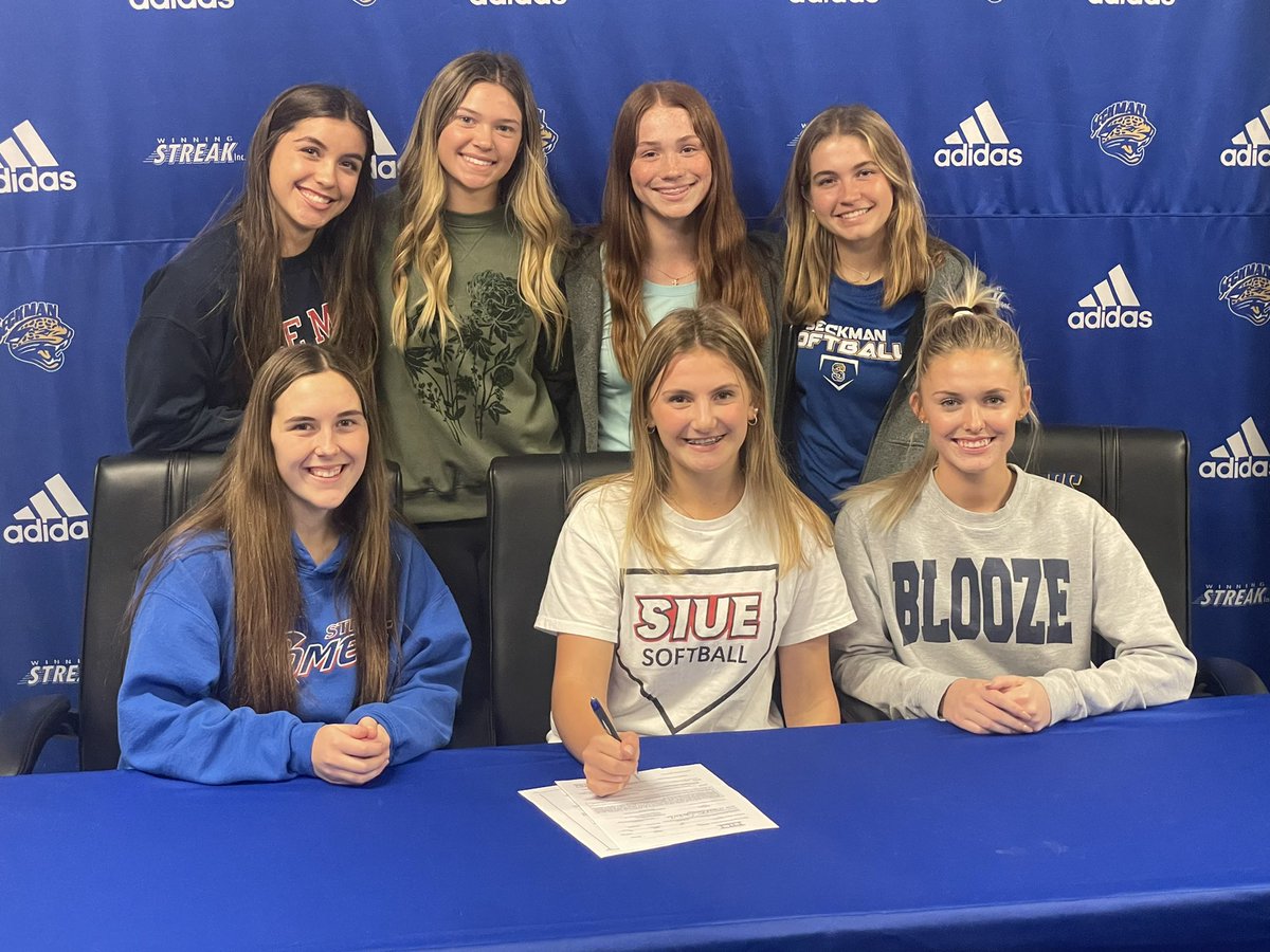 seckmansoftball's tweet photo. Congratulations to @abby_harvell Senior CF on continuing her softball career at @SIUESB  We are all so very proud of you, Abby!

@JaguarAthletics @CheapSeatsPhoto https://t.co/W9jr3O0Abs