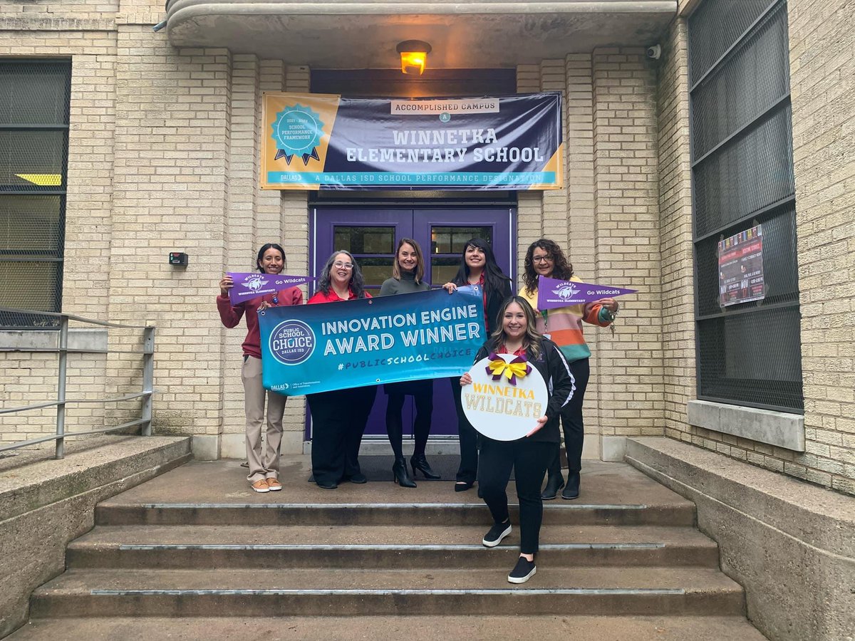 WinnetkaDISD's tweet photo. Very Proud of Winnetka for receiving the Innovation Engine Award! Great things to come to Winnetka because we have Wildcat Pride! 🐾💜 Our Future is Bright! ⭐️⭐️⭐️⭐️⭐️ #WeKeepRising https://t.co/H1XdYVoNQ0