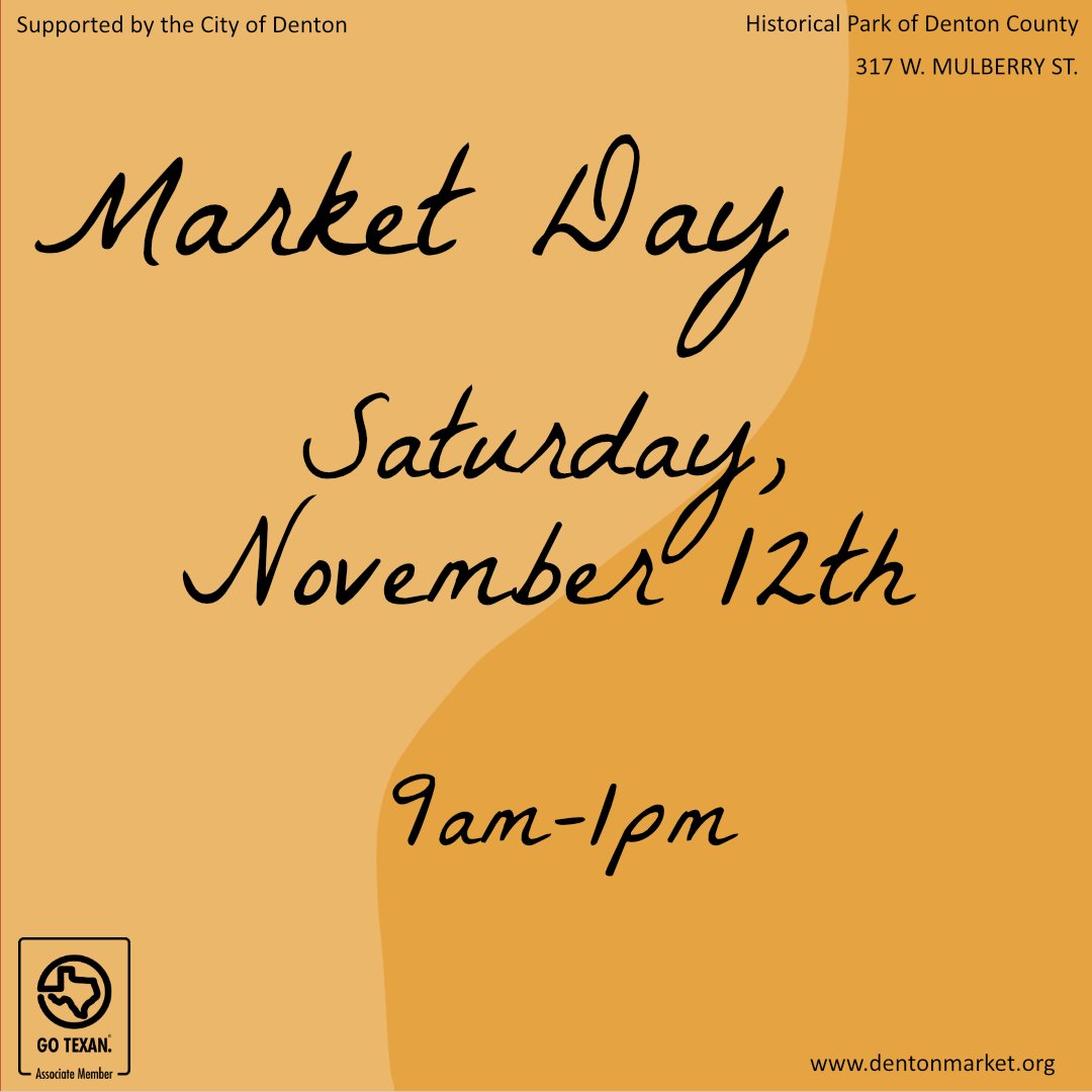 There are only 3 more market days this year! 🗓 Join us Saturday, November 12th from 9am-1pm for a COLD market day! 🥶

We accept SNAP benefits! Come to the Market Booth for more information.📋

Dentonmarket.org/vendor-map

#DCM2022 #Denton
instagram.com/p/CkwrkWzIg9k/…