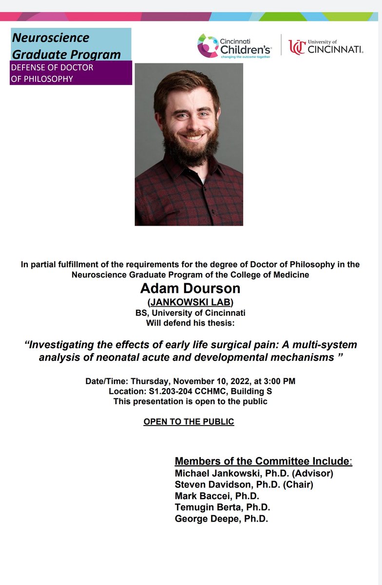 Namrata GR Raut (she/her) (@namratagrraut) on Twitter photo Mark your calendar tomorrow at 3pm
for <a href="/AdamDourson/">Adam Dourson</a> from <a href="/JankowskiLab/">Jankowski Lab</a> for defense.
πππ Mark your calendar tomorrow at 3pm
for <a href="/AdamDourson/">Adam Dourson</a> from <a href="/JankowskiLab/">Jankowski Lab</a> for defense.
πππ