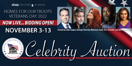 This Veterans Day, support a worthy cause by bidding in the 6th annual @HomesForOurTrps  Veterans Day @ebay Celebrity Auction. This year’s auction features over 120 items and experiences from celebrities. Bid now through 11/13:  ebay.com/hfot #HFOTauction2022