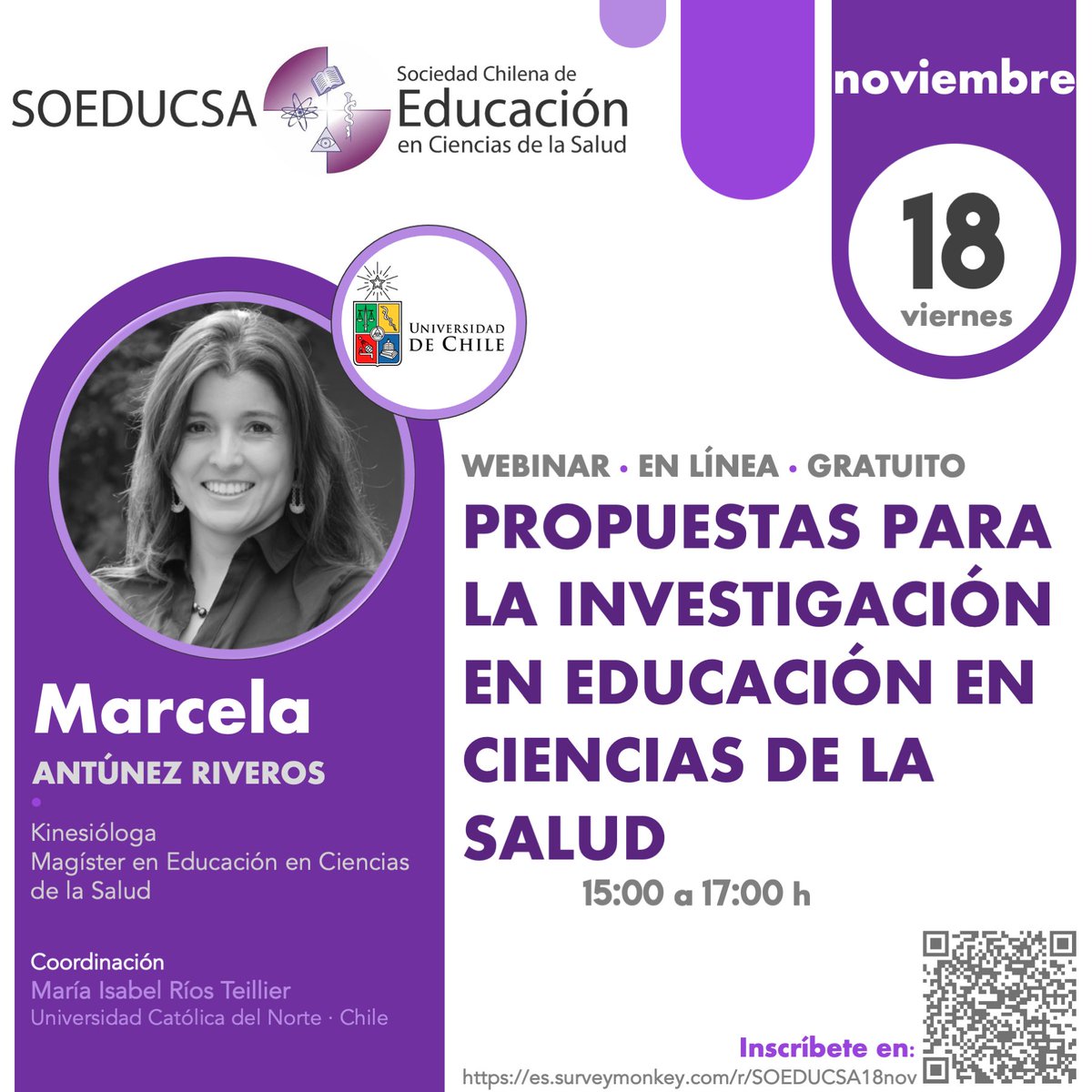 soeducsa's tweet image. 𝗦𝗢𝗘𝗗𝗨𝗖𝗦𝗔 te invita al Webinar "𝗣𝗿𝗼𝗽𝘂𝗲𝘀𝘁𝗮𝘀 𝗽𝗮𝗿𝗮 𝗹𝗮 𝗶𝗻𝘃𝗲𝘀𝘁𝗶𝗴𝗮𝗰𝗶𝗼́𝗻 𝗲𝗻 𝗲𝗱𝘂𝗰𝗮𝗰𝗶𝗼́𝗻 𝗲𝗻 𝗰𝗶𝗲𝗻𝗰𝗶𝗮𝘀 𝗱𝗲 𝗹𝗮 𝘀𝗮𝗹𝘂𝗱".
‍
📥 Inscríbete en: es.surveymonkey.com/r/SOEDUCSA18nov

#universidad  #educacion #investigacion #educmed #meded