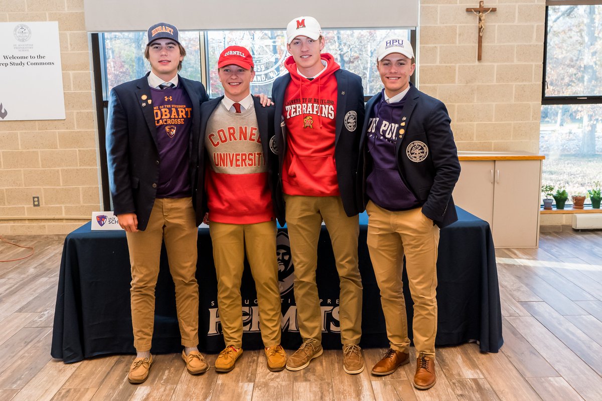 Proud of our four #HermitsLacrosse seniors, and their families, who signed their NLI’s today! #SigningDay2022 #MT3T5

Jack Schleicher (@HobartLacrosse)
Billy Hughes  (@CornellLacrosse)
Jimmy Waddell (@TerpsMLax)
Ryan Marengo (@HPUMensLax)