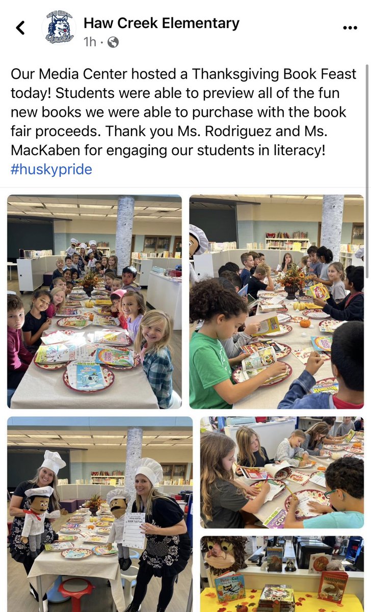 A little dash of joy, a sprinkle of excitement, and a side of magic helps make reading a DELICIOUS event! Thank you @happy_tweacher and Ms. MacKaben for the literacy magic today! #hungryforagoodbook #bookfeast #mediacentermagic #huskypride <a href="/HawCreekES/">Haw Creek Elementary</a> 💙🐾📚