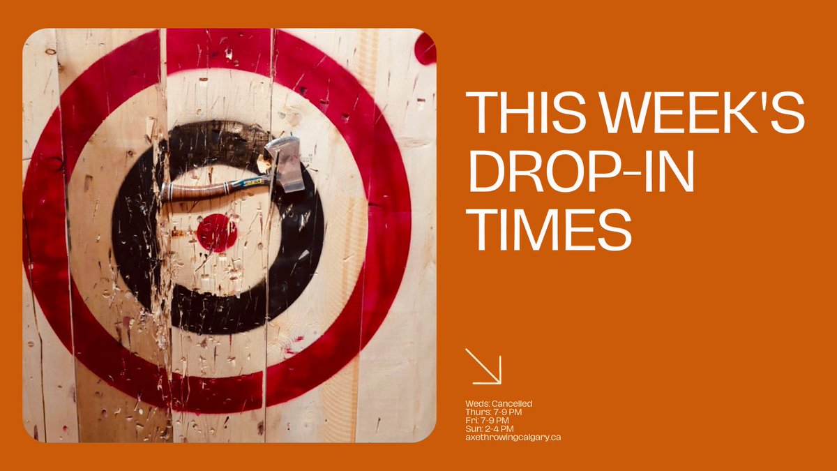 Heads up! Due to our booking schedule, we won't be running a Drop-In Session tonight. All other Drop-In Times will run as per usual this week. Visit the link in our bio to learn more🎯 #axethrowingyyc #axethrowingcalgary #axethrowing #calgary #yyc
