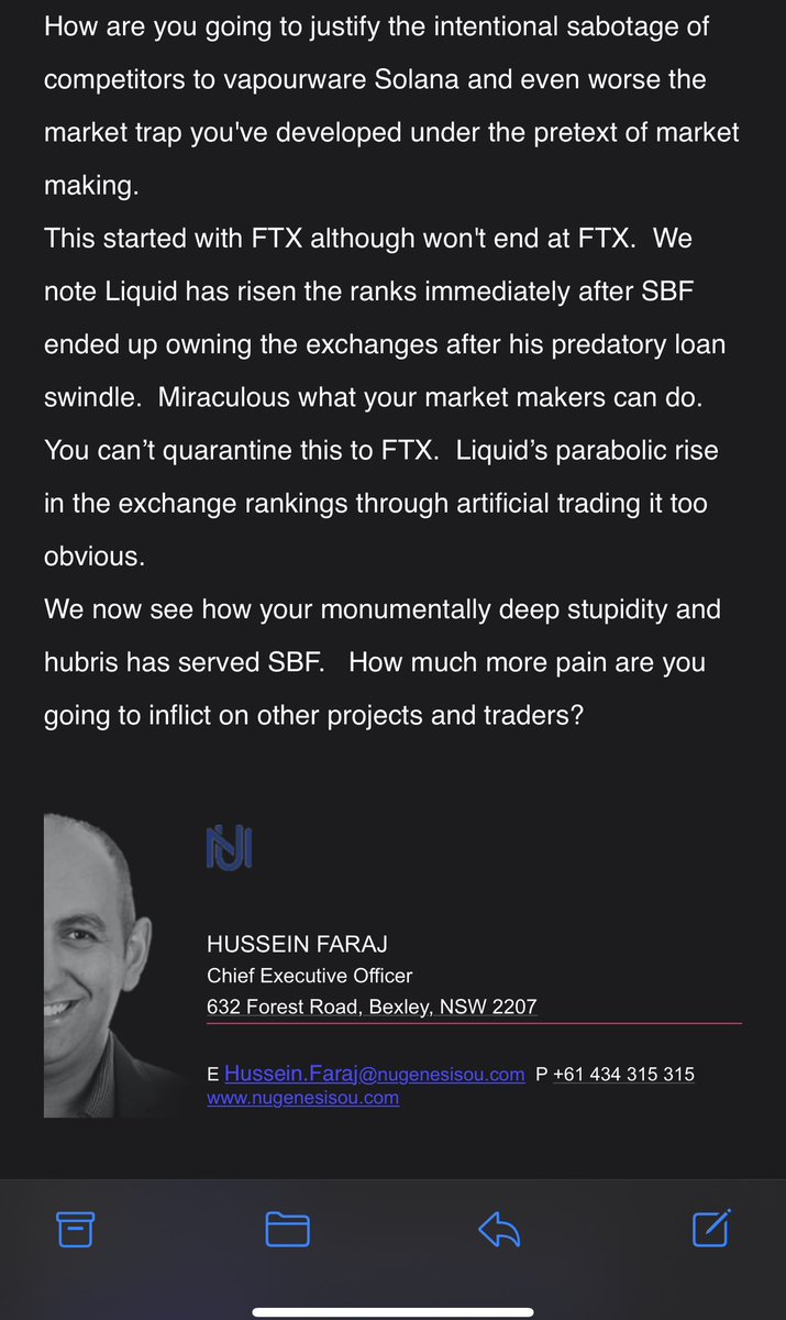 This email was forwarded to me was sent on behalf of one of the many projects that SBF destroyed. I sent this to <a href="/cz_binance/">CZ 🔶 BNB</a> and <a href="/binance/">Binance</a> through a contact I have there.

We are barely tugging at the thread here but you will see projects are angry and will to talk.

Tag @sbf_ftx