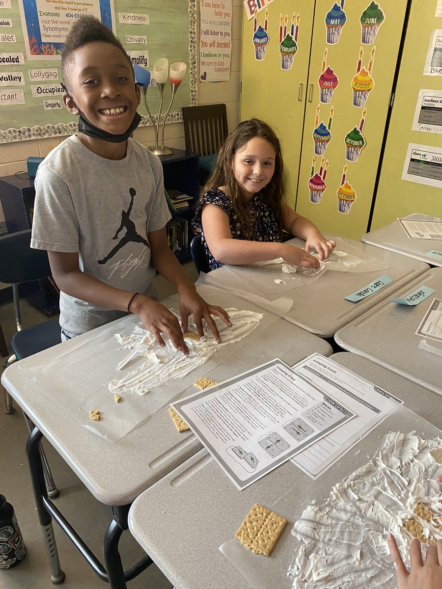MrsSchoonover's tweet photo. While learning about tectonic plates and their different types of movement, we used graham crackers as our tectonic plates and whipped cream as our lava! #isd4th #isdstrong #4thgrade https://t.co/zpLCQSuXBD