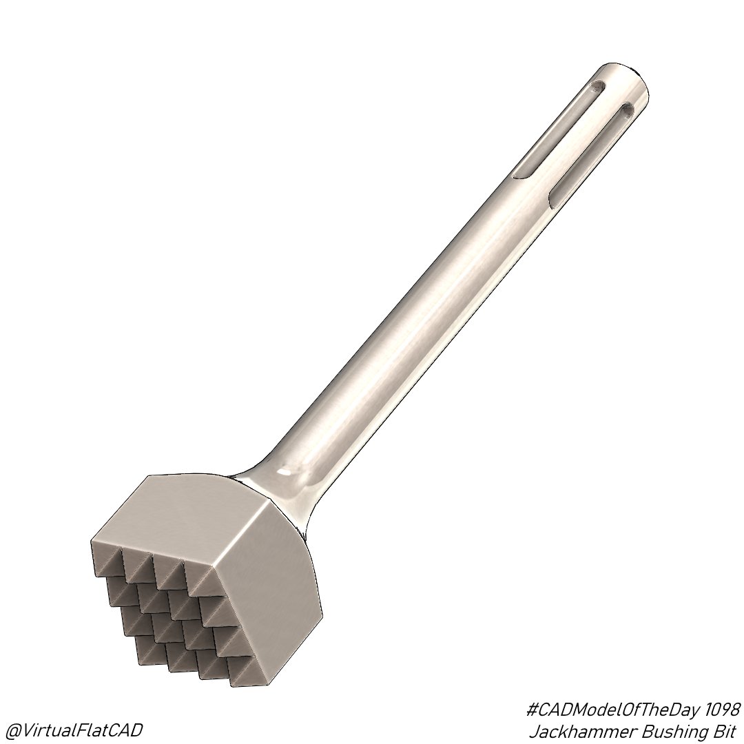 This bushing bit can remove high spots from concrete when used with a jackhammer, but I suppose you could also tenderize meat with it. #CADModelOfTheDay 1098.
.
.
#cad #3d #3dmodeling #solidworks #challenge #everyday