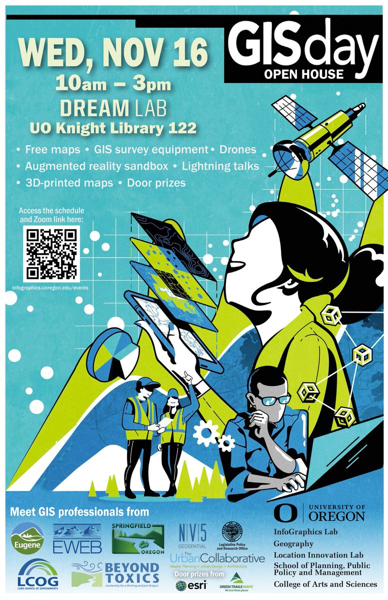 Join us at <a href="/uoregon/">University of Oregon</a> for a #GISDay Open House!
Wed Nov 16, 10- 3 in <a href="/uolibraries/">UOregon Libraries</a> DREAM Lab
See infographics.uoregon.edu/events