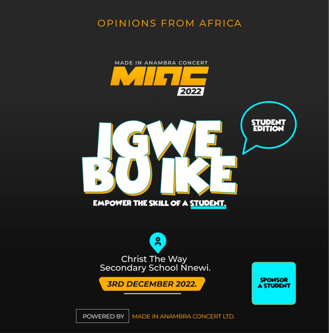 OFA2THEWORLD's tweet photo. OPINIONS FROM AFRICA invites you to her A made In Anambra Concert December 202, Themed “IGWEBUIKE”
#Igwebuike
#LiveNoOneBehind
#SponsorAStudent https://t.co/0q6VcBHuxs