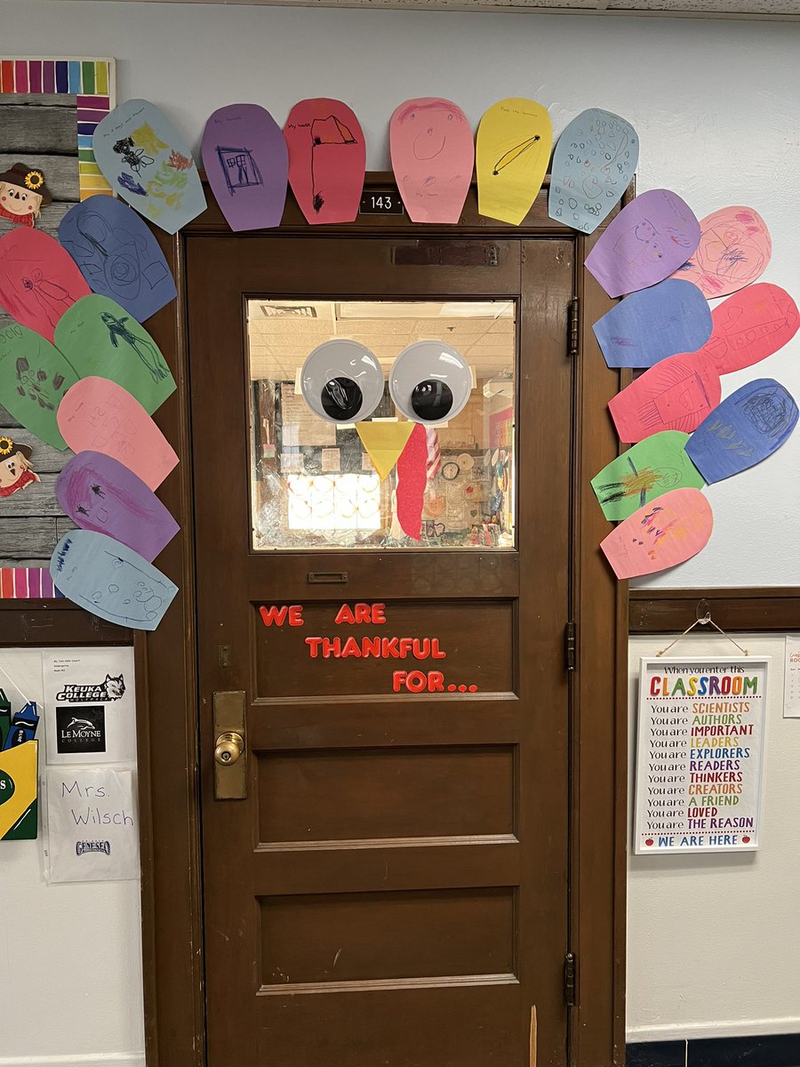 My kindergarten buddies turned our door into a thankful Turkey 🦃