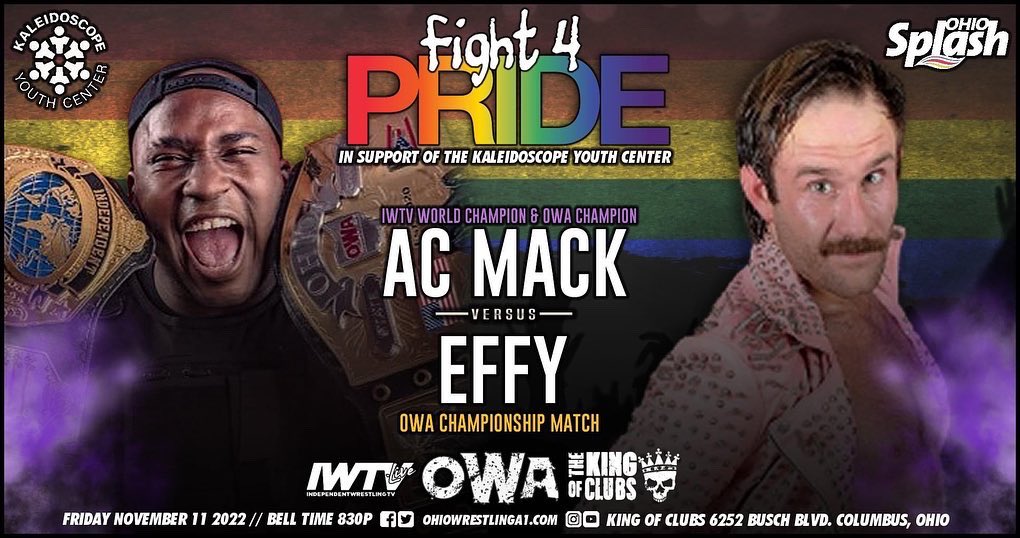 WrestleNerdsCom's tweet photo. **THIS FRIDAY!**
@OhioWrestlingA1 is bringing the “FIGHT 4 PRIDE” to Columbus, OH this Friday!
~
This card is STACKED and features some of the BEST talent in the LGBTQ+ community and then some!
~
#OWA #FIGHT4PRIDE
#WRESTLENERDS https://t.co/TGYb5b6M7E