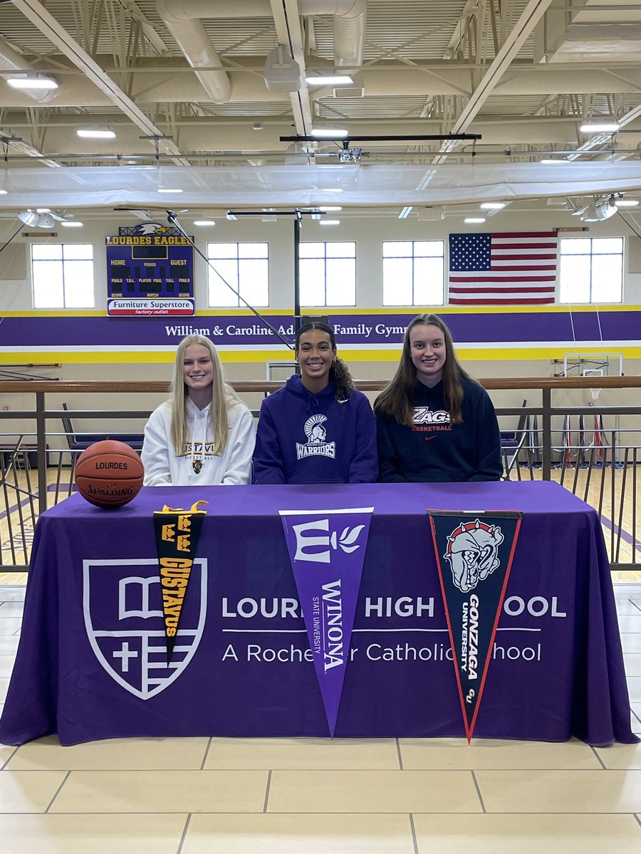 Exciting day for our Girls Basketball program and Lourdes Activities!

Congratulations to Emily Bowron (Gustavus), Ella Hopkins (Gonzaga), and Vivica Bretton (Winona State)