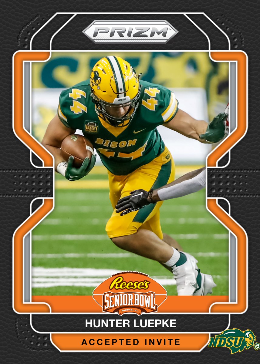 Reese's Senior Bowl (@seniorbowl) on Twitter photo OFFICIAL!!! Make that 2 Bison from <a href="/NDSUfootball/">NDSU Football</a> in the 2023 Reese's Senior Bowl. FB Hunter Luepke <a href="/HunterLuepke/">Hunter Luepke</a> has accepted his invite! #GoBison 🦬 #TheDraftStartsInMOBILE™️
@JimNagy_SB <a href="/PaniniAmerica/">Panini America</a> #RatedRookie OFFICIAL!!! Make that 2 Bison from <a href="/NDSUfootball/">NDSU Football</a> in the 2023 Reese's Senior Bowl. FB Hunter Luepke <a href="/HunterLuepke/">Hunter Luepke</a> has accepted his invite! #GoBison 🦬 #TheDraftStartsInMOBILE™️
@JimNagy_SB <a href="/PaniniAmerica/">Panini America</a> #RatedRookie