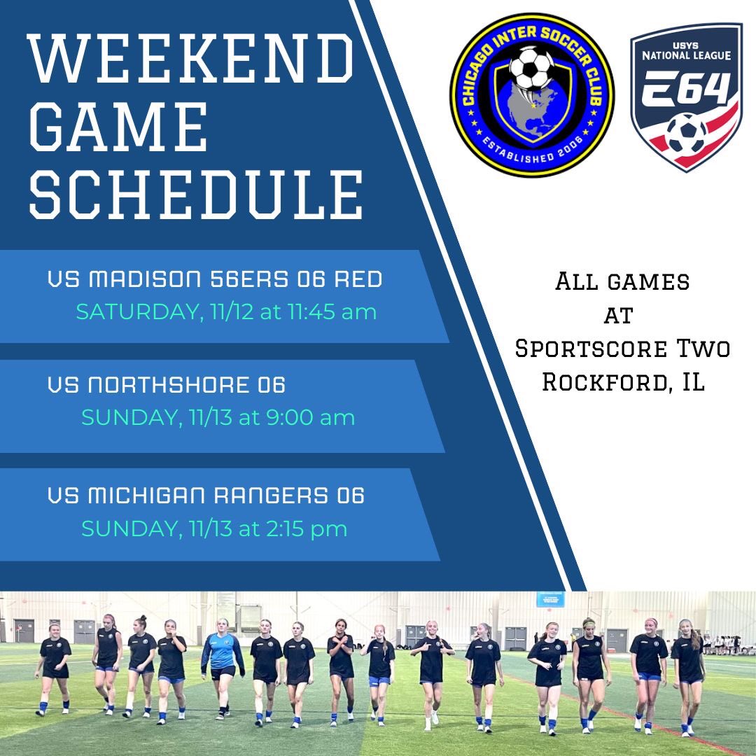 Back at it this weekend!! <a href="/chiINTER/">Chicago Inter SC</a> <a href="/SelectClubsNSL/">The SCNSL</a> <a href="/USYouthSoccer/">US Youth Soccer</a> E64 <a href="/scoutingzone/">ScoutingZone®</a> <a href="/ncsa/">NCSA College Recruiting</a> <a href="/ImYouthSoccer/">ECNL/GA/Recruiting/College Soccer</a> <a href="/TheSoccerWire/">SoccerWire</a> <a href="/RealSoccerRanks/">Official Womens College Soccer recruiting rankings</a>