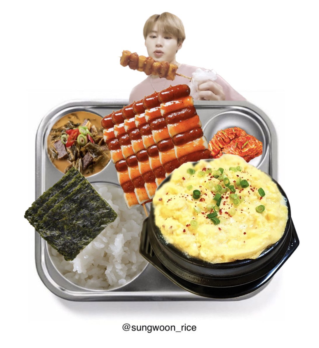 2022.11.10 (목) 중식
훈련소에서 18일차 #하성운

밥
사골우거지국
소떡소떡
계란찜
김
배추김치

성운아 밥 맛있게 먹어☁️