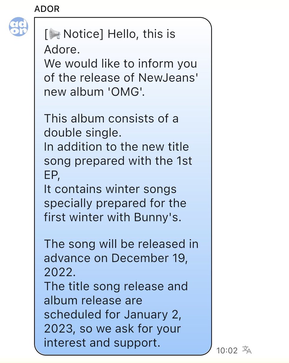 newjeansnews_'s tweet photo. #NEWJEANS COMEBACK DECEMBER 19th

New Album: “OMG” and is a double single album with Winter songs!!

Official Album and Title Track release date is January 2nd🐰🐰🐰 https://t.co/SEfGcz2I3O