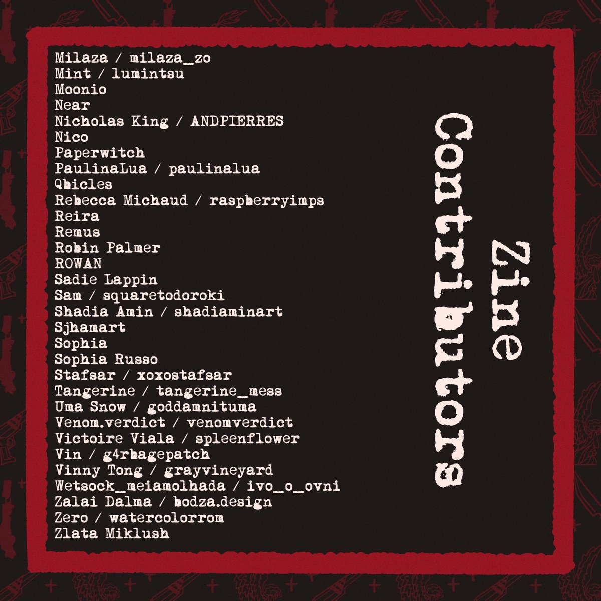mcrvenomzine's tweet photo. We are so excited to also announce our contributors! Here they are with every available twitter handle they've provided! 🦇 https://t.co/1cYqtqRCQH