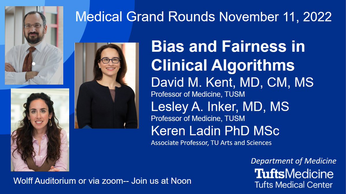 Can we use clinical algorithms without perpetuating racism and structural inequities?
Great grand rounds this week <a href="/TuftsMedicalCtr/">Tufts Medical Center</a> <a href="/TuftsMedSchool/">Tufts School of Medicine</a> !
<a href="/TuftsUniversity/">Tufts University</a> <a href="/TuftsPH/">Tufts Public Health</a> @tufts_id