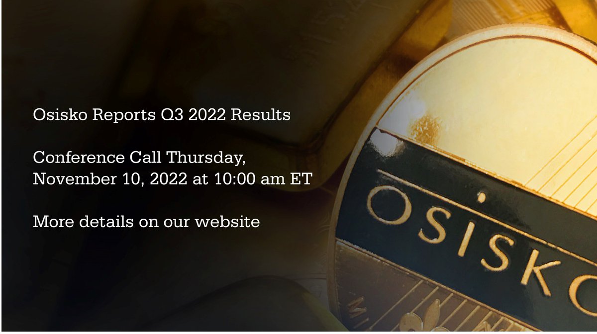 After market today, Osisko reported Q3 2022 financial results highlighting another record quarter of GEO deliveries, revenues and cash margin. Please join us for our conference call tomorrow at 10am ET to discuss results. #osisko #osiskogoldroyalties #miningnews