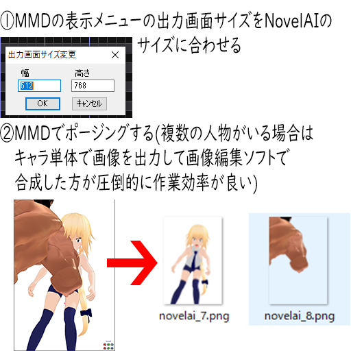 最近私が実践しているMMDからNovelAIへ変換する方法をご紹介します。最近のはこんな感じで作ってます。複数のキャラの絡みが難しいなら1人ずつ作ればいいじゃない(マリーアントワネット風に)#i2iのすすめ#AI術師さんと繋がりたい 