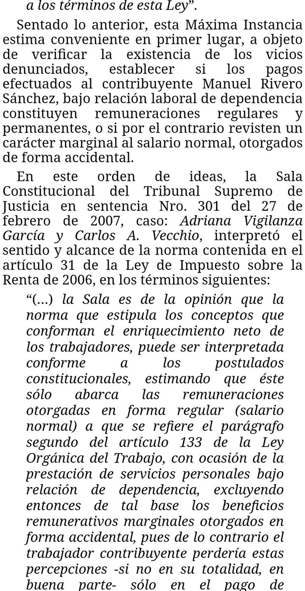 WilsonGomezGB's tweet photo. Sentencia N° 00634 del 01/11/2022 Sala Político-Administrativa @TSJ_Venezuela Cálculo de base imponible del ISLR del trabajador asalariado debe atender al concepto de salario normal, exceptuando aquellas remuneraciones de carácter no regular ni permanente
https://t.co/8XproUcDs8 https://t.co/myK9hH2RGJ