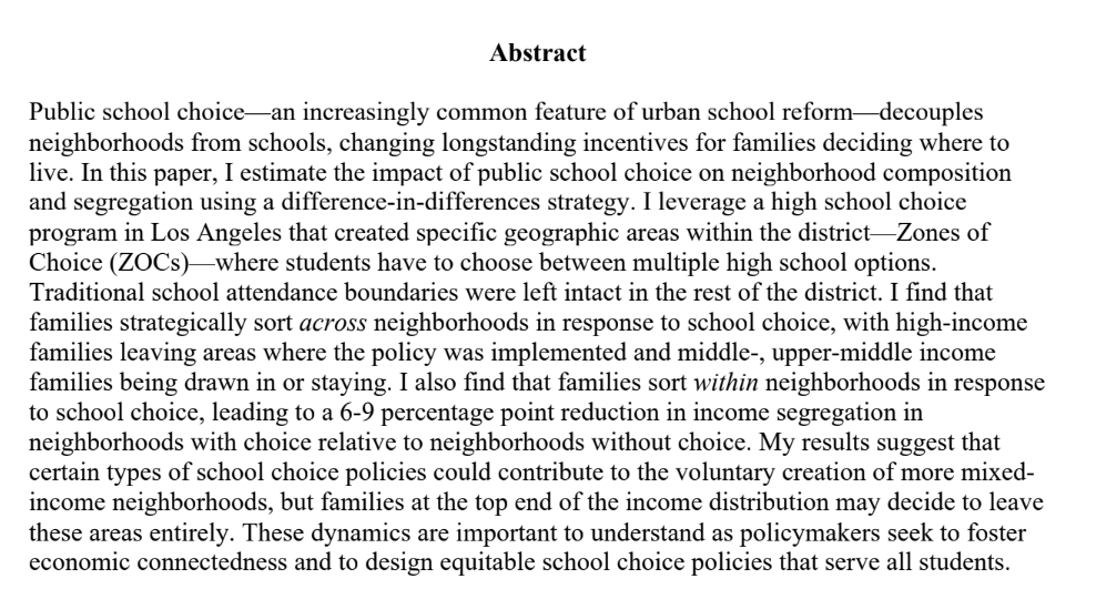 Susha Roy JMP: 'Impacts of Public School Choice on Neighborhoods: Evidence from Los Angeles' Website: susharoy.com