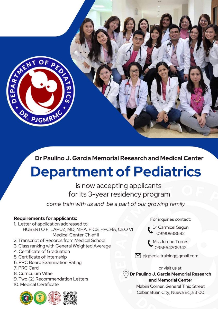 pattymagisa's tweet photo. Good morning to all #PLE2021 passers! Thinking about going into residency? Baka naman! Join our growing family! π#pedia #medph #Pediatrics https://t.co/zARTXkQ5MY