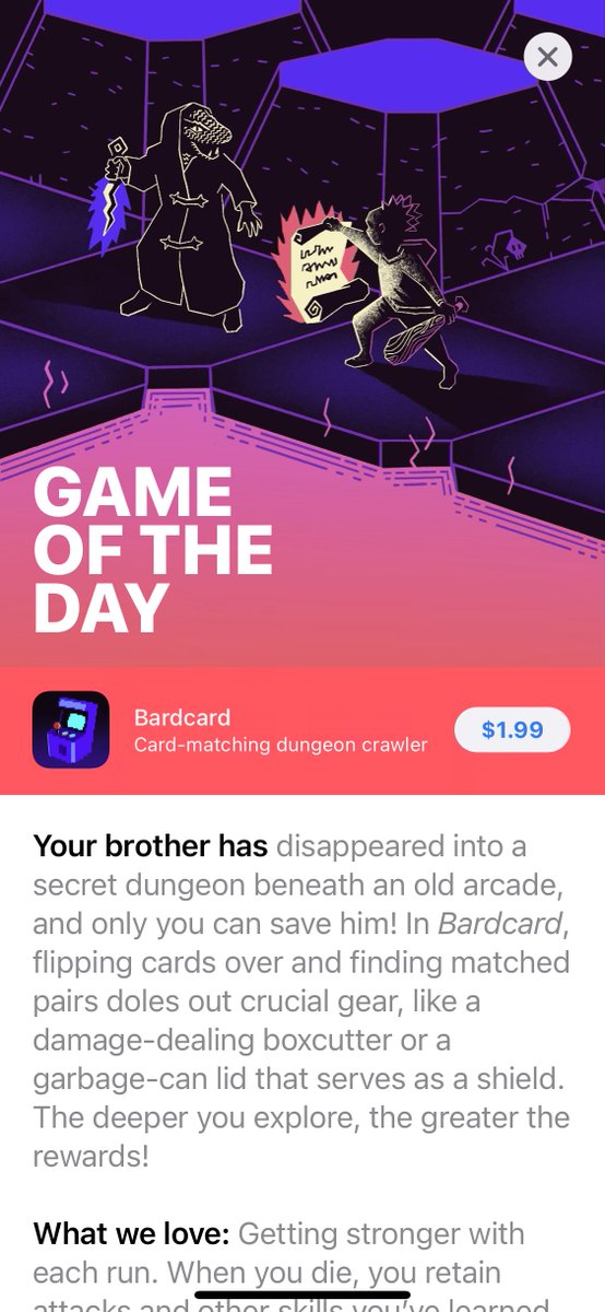 rascal_magic's tweet image. Had an absolutely monster day yesterday: Bardcard was Game of the Day on the App Store! We are honored and humbled to have been chosen. Huge thanks to all who have supported us! So much more to come 🙌

#indiegames #iPhone #MobileGame #rpg #roguelite #ios #bardcard