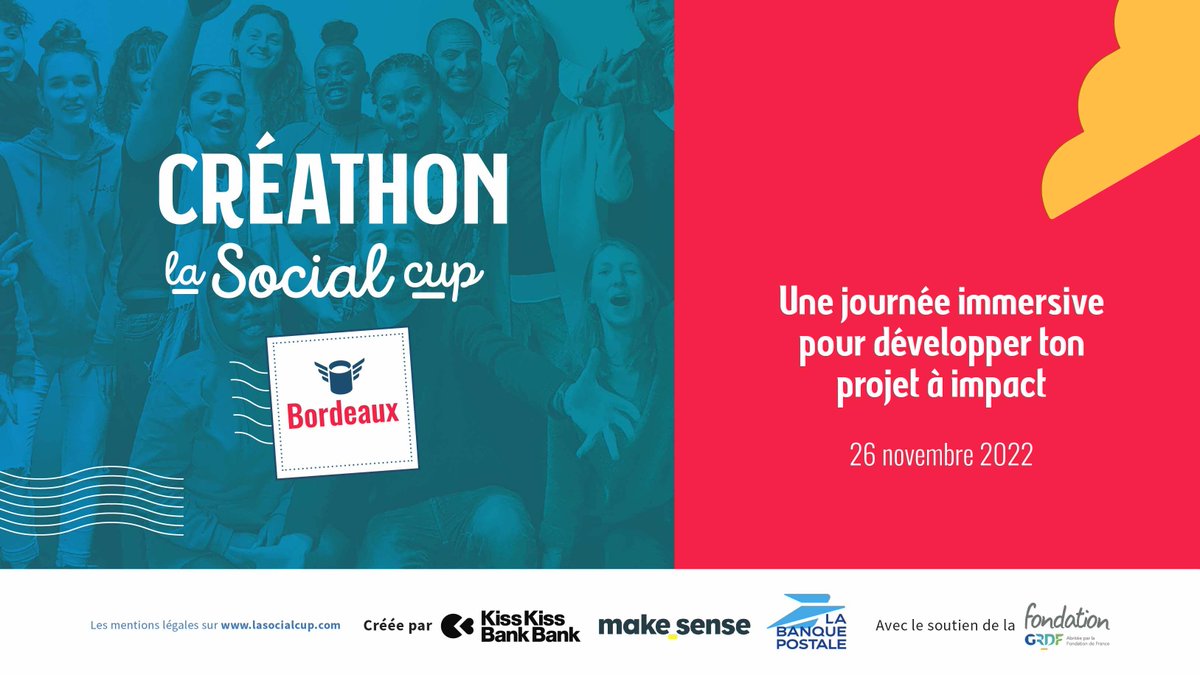 1Kubator's tweet photo. #INCUBATION ✈️ | La 9ème édition de la Social cup revient à #Bordeaux ! 🤓
Nous t'invitons à venir plancher en #équipe sur le sujet de ton choix pendant les #créathons organisés par la #SocialCup !
Inscription 👉 https://t.co/DaUOKdfi2C
@makesense @Kissbankers @LaBanquePostale https://t.co/1XL4lEdNOa