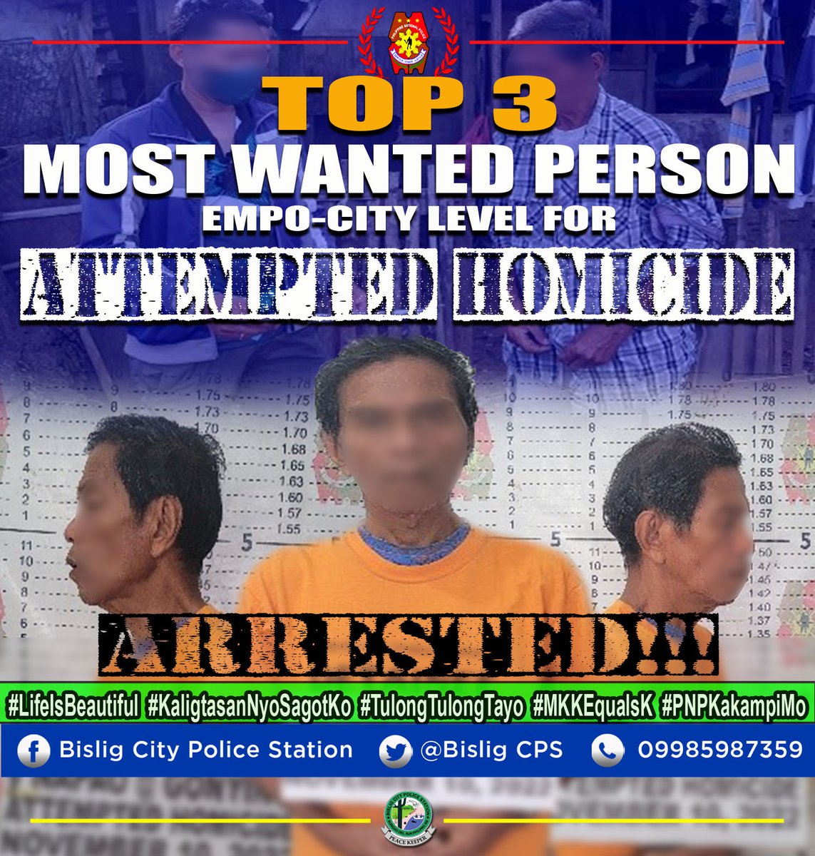 BisligCPS's tweet photo. TOP 3 EMPO-CITY LEVEL MOST WANTED PERSON, ARRESTED!
#lifeisbeautiful
#KaligtasanNyoSagotKo
#MKKequalsK
#TulongTulongTayo
#PNPKakampiMo https://t.co/y6TzI5G2VA