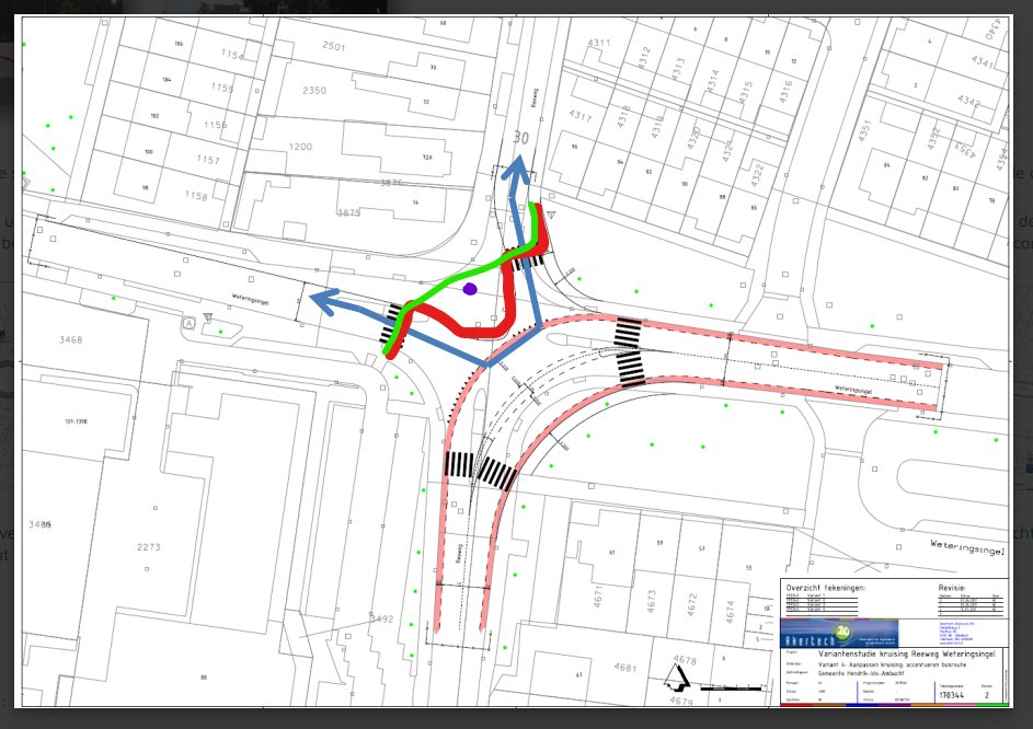 impeeNL's tweet photo. Zeg @gemeentehia, ik heb gisteravond met m'n blinde vader de nieuwe kruising Reeweg / Weteringsingel geprobeerd, maar hebben jullie die al eens geblinddoekt geprobeerd? Je beland gegarandeerd naast de stoep. (rood is zoals stoep gemaakt, groen is logisch) https://t.co/AGgwVFsm5Z
