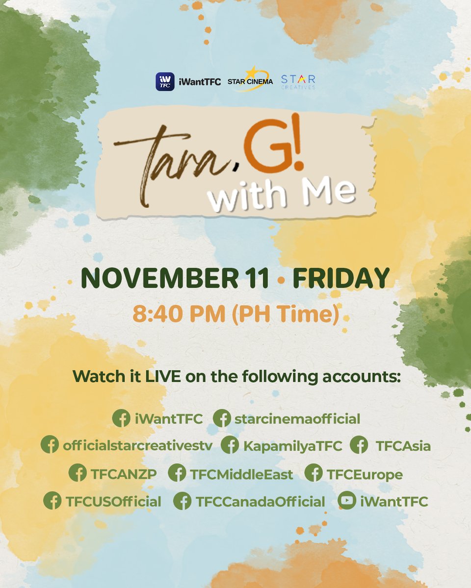 Walang iwanang sa fun kwentuhan ngayong Friday sa #TaraGWithMe with JC, Kaori, Daniela &amp; CJ! Makikipag-bonding din ang ating special guests, Ayn Bernos and Inah Evans!

Hosted by Gello and Kerwin. Watch it LIVE at 8:40PM on the following accounts.