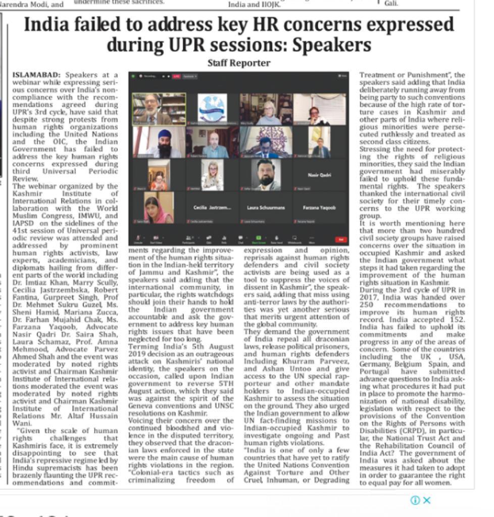 _KIIR_'s tweet photo. Nov 09, 22:
#India failed to address key HR concerns expressed during #UPR sessions
#UPR41India
#UNMakeIndiaAccountable #MediaCoverage @sultan1913 https://t.co/MoNY8U5jpf
